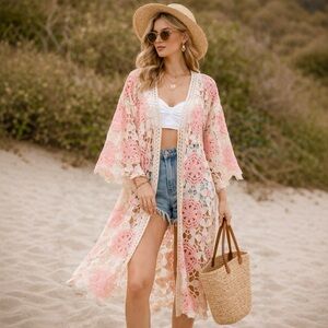 Boho Crochet Lace Kimono |Open Front Duster | Festival Layer